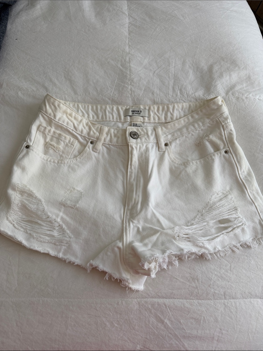 Forever 21 White Distressed Denim Cutoff Shorts